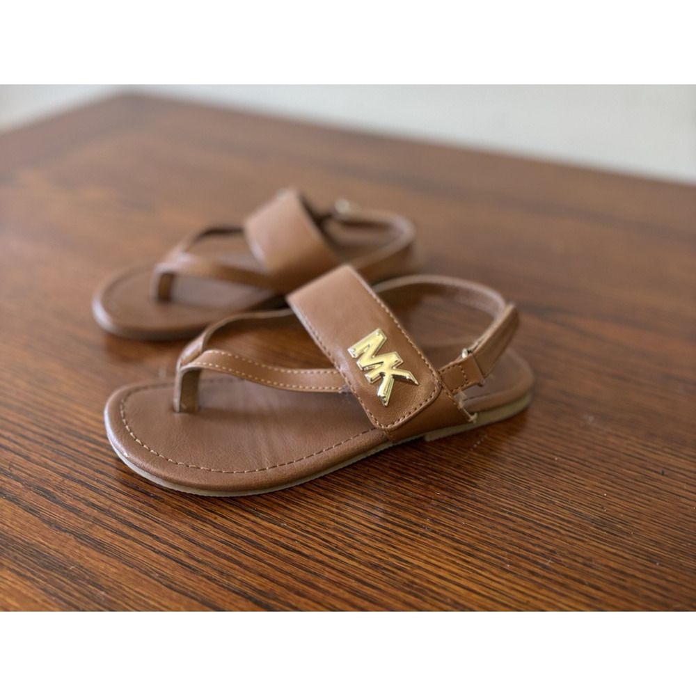 Michael Kors Sandals Girls Size 12 Brown MK Logo Gold Tone